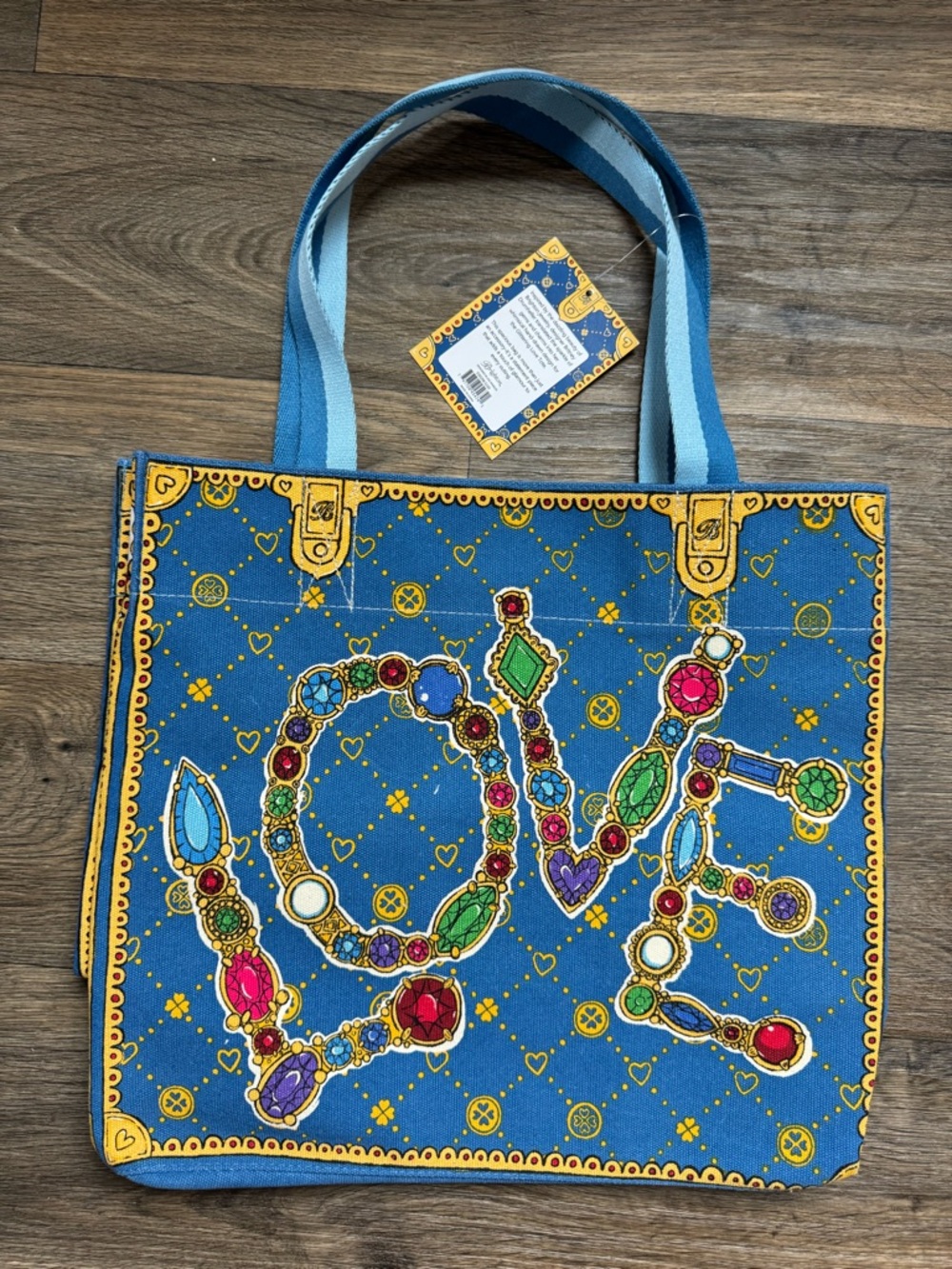 NWT Brighton Glittering Love Tote Bag Blue Multicolor  Zip Closure Inner Pockets